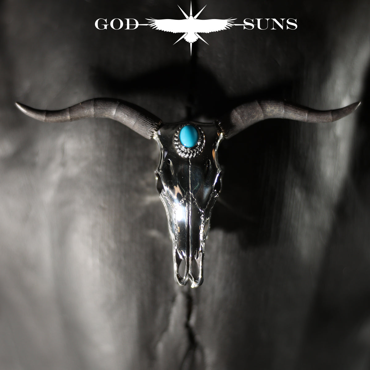 ロングホーンスカルペンダント銀縄TQ ~SV角タイプ~ 大