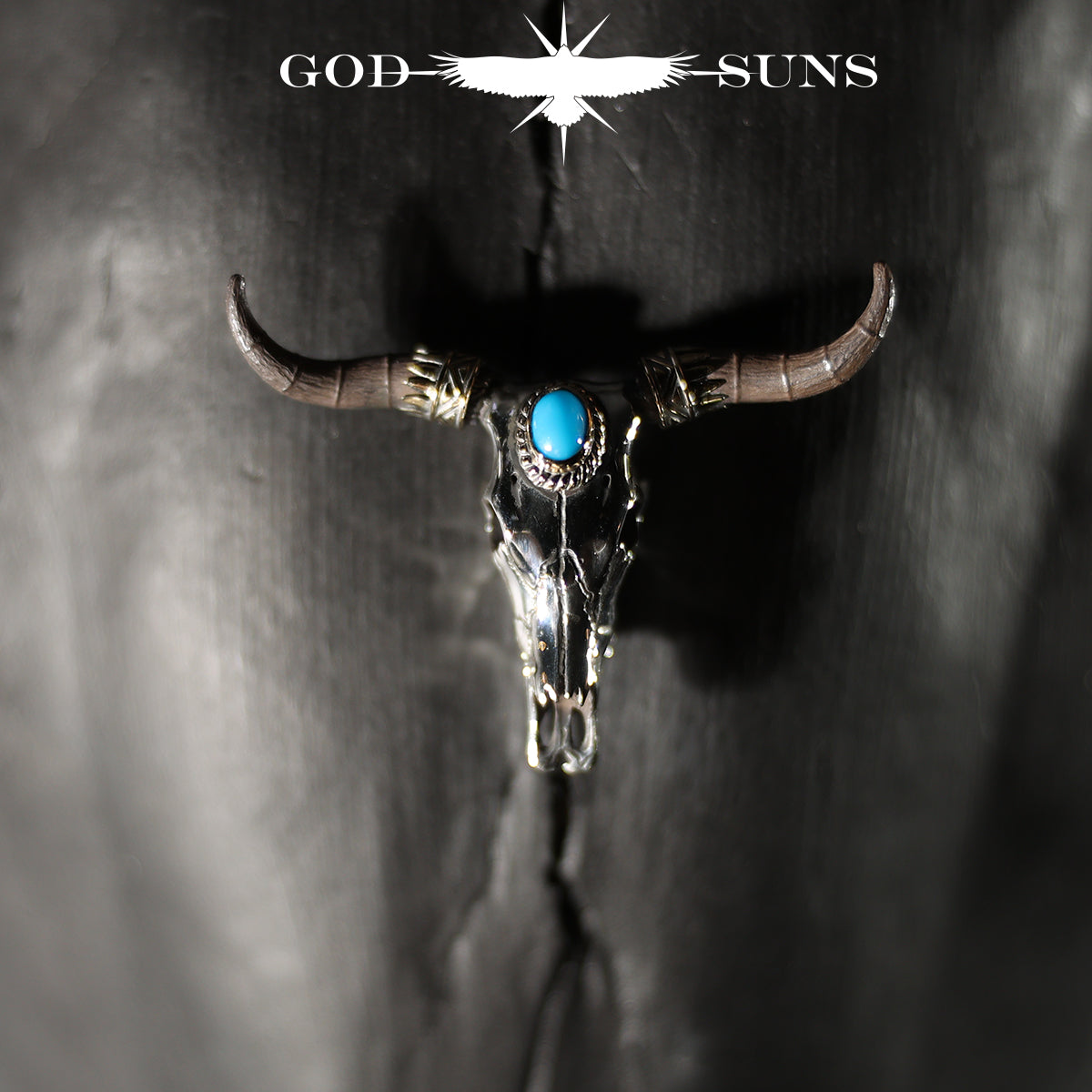 ロングホーンスカルペンダント銀縄TQ ~SV角タイプ×SV角パーツ(バンダナ)付き~ 中