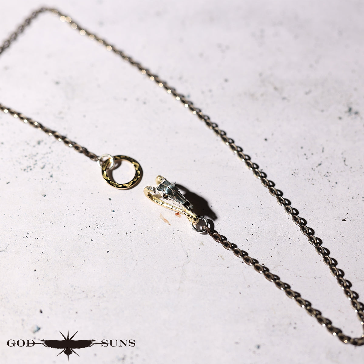 ロングホーンスカルフック&リングフック付きチェーン 〜K18角×全金リングフックタイプ〜 中(細丸or細角)