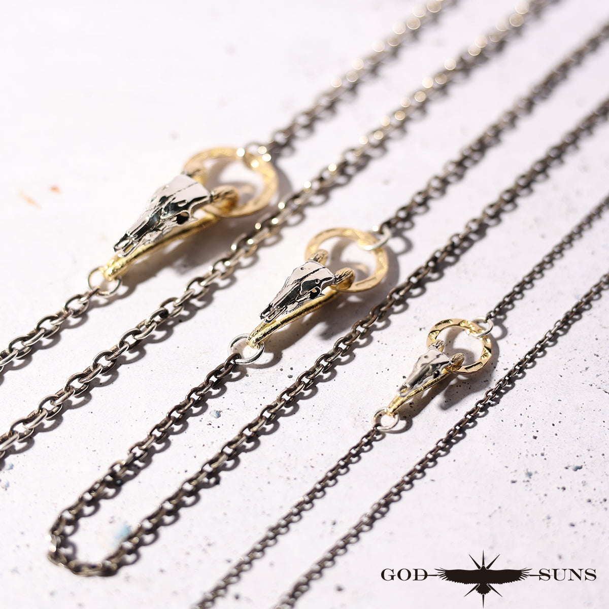 ロングホーンスカルフック&リングフック付きチェーン 〜K18角×全金リングフックタイプ〜 中(細丸or細角)
