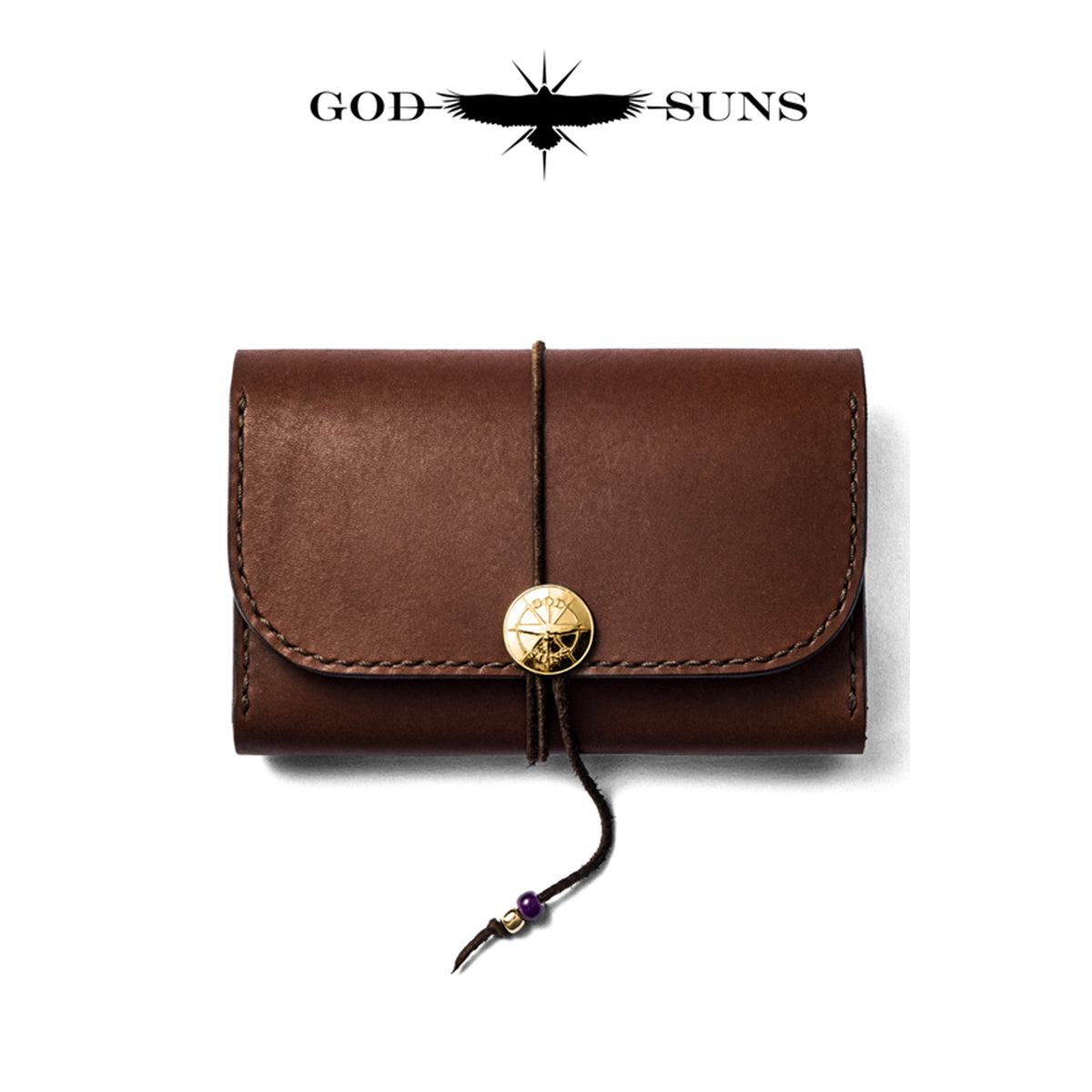 "Tochigi Leather" Middle Wallet Hand-sewn with K18 Solid Original Coin Concho ~ K18 Solid Zipper & Beads Set Top-of-the-line Model ~ Brown