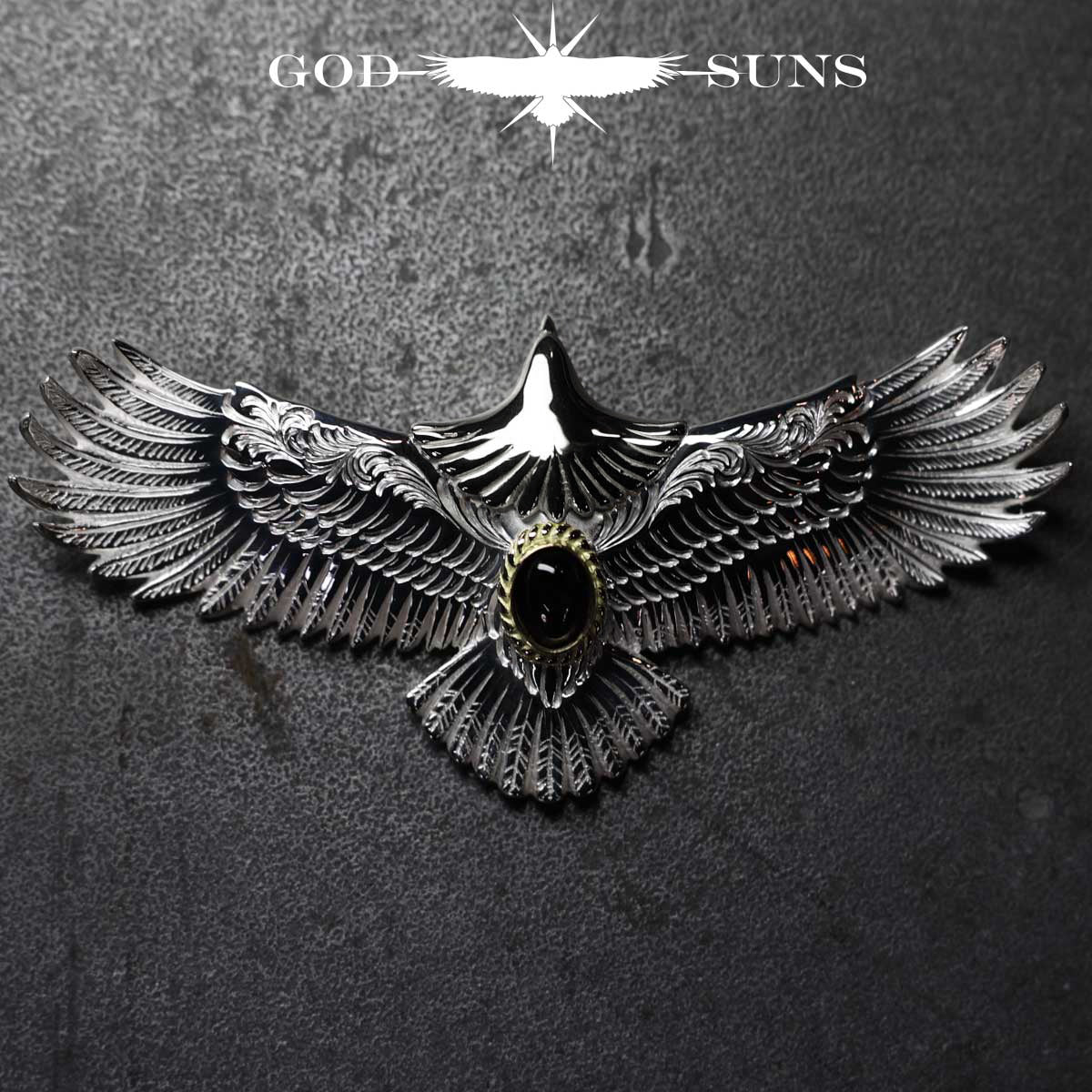 お正月限定アイテム 頭銀&金縄ブラックスター大イーグル両面唐草彫り