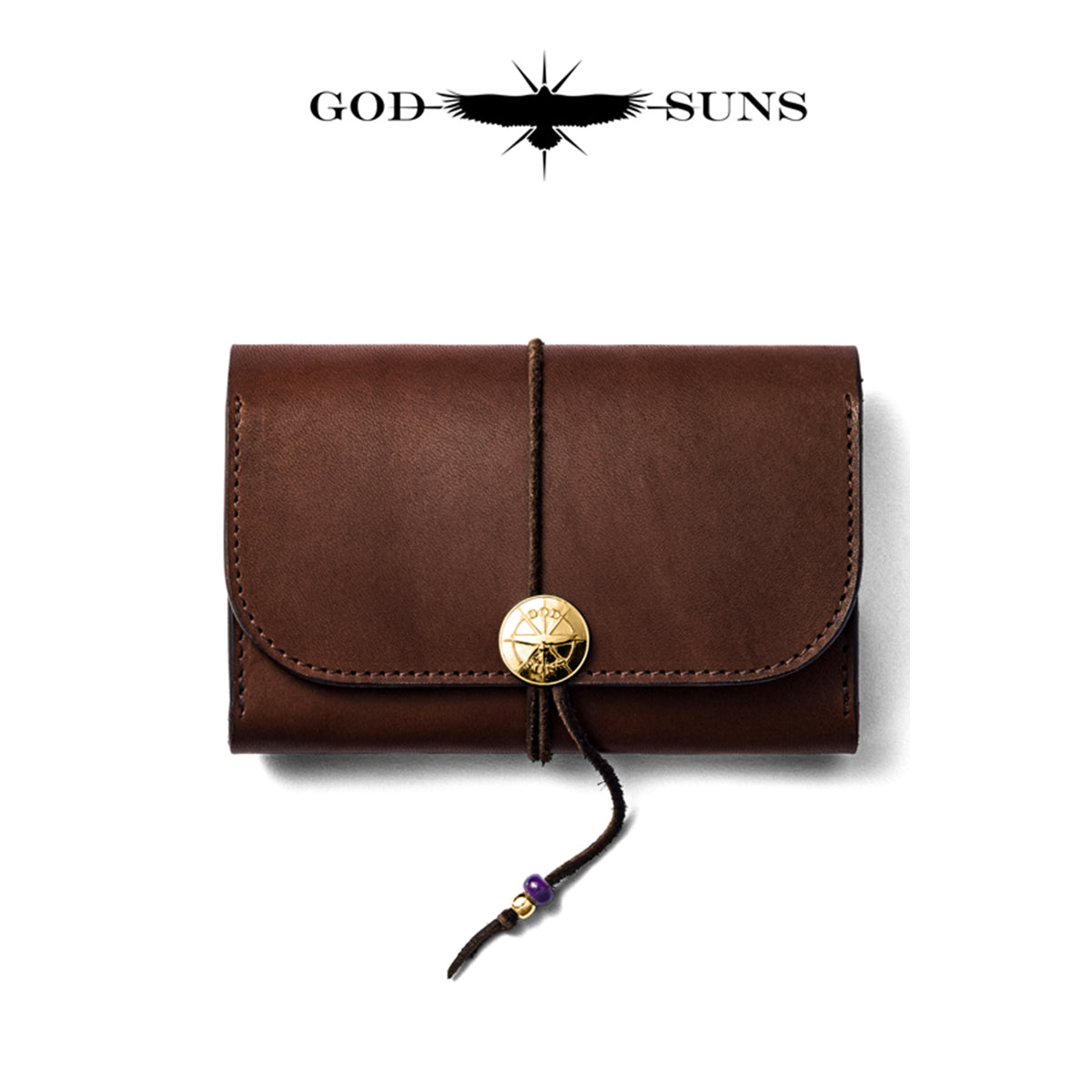"Tochigi Leather" Middle Wallet, Machine Stitched, Comes with K18 Solid Wood Original Coin Concho - K18 Solid Wood Zipper & Beads Set, Top-of-the-line Model - Brown