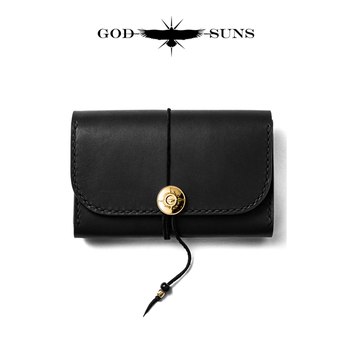 "Tochigi Leather" Middle Wallet Hand-sewn with K18 Solid Original Coin Concho ~ K18 Solid Zipper & Beads Set Top-of-the-line Model ~ Black
