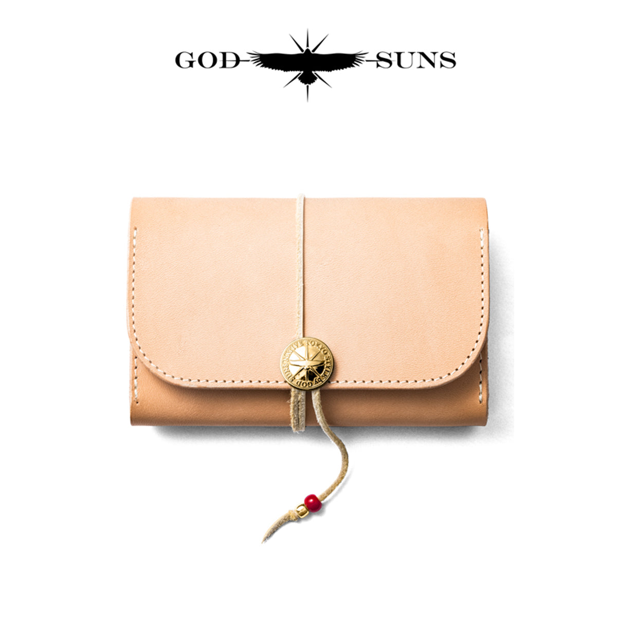 "Tochigi Leather" Middle Wallet, Machine Stitched, Comes with K18 Solid Wood Original Coin Concho - K18 Solid Wood Zipper & Bead Set, Top-of-the-line Model - Natural Color