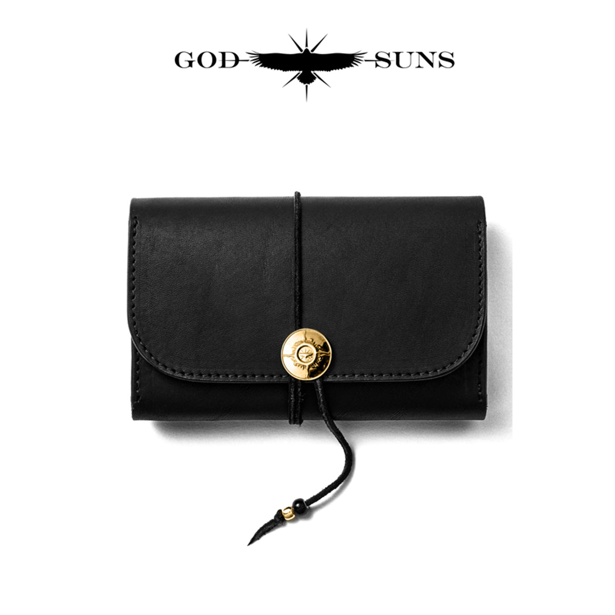 "Tochigi Leather" Middle Wallet, Machine Stitched, Comes with K18 Solid Wood Original Coin Concho - K18 Solid Wood Zipper & Beads Set, Top-of-the-line Model - Black