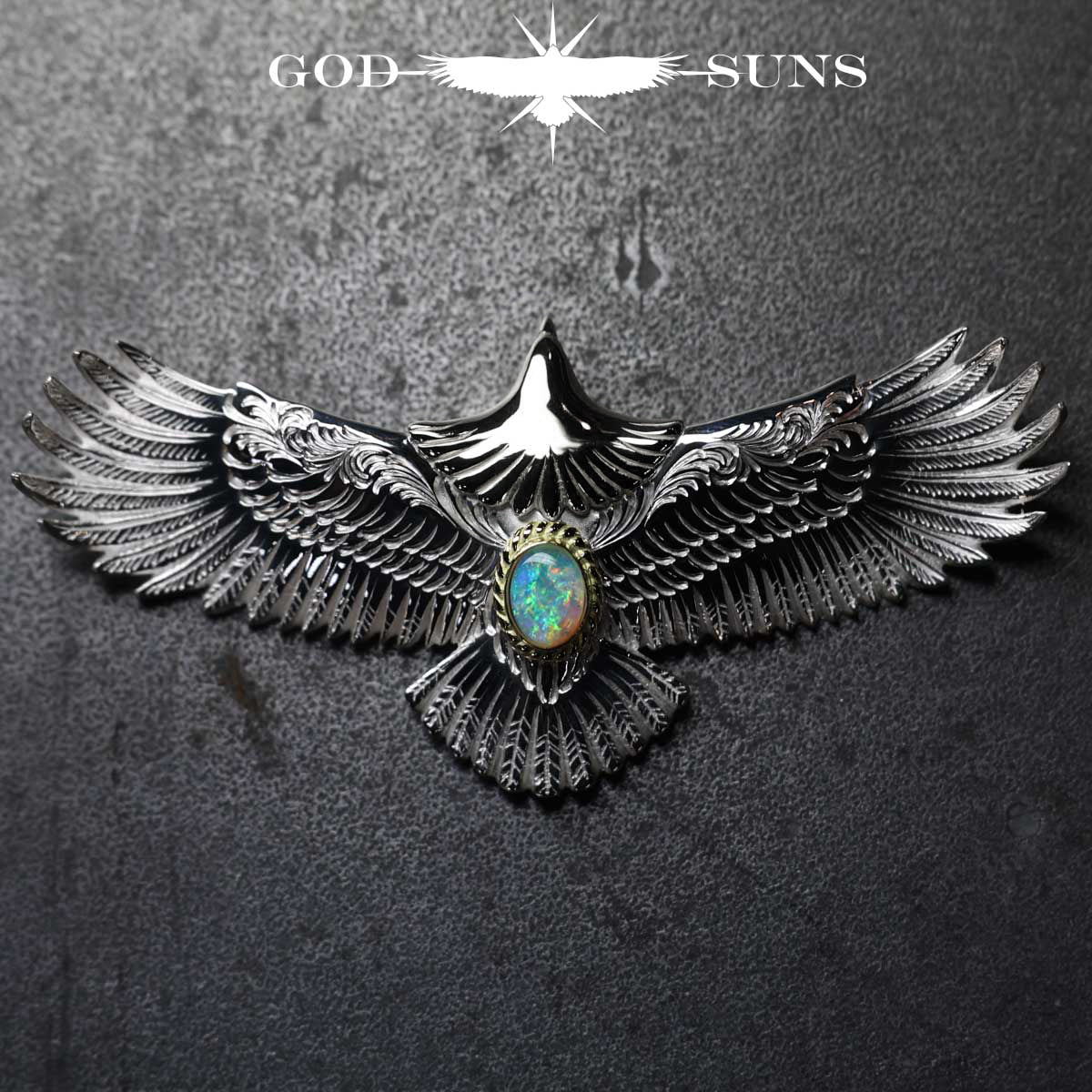 お正月限定アイテム 頭銀&金縄ホワイトオパール大イーグル両面唐草彫り