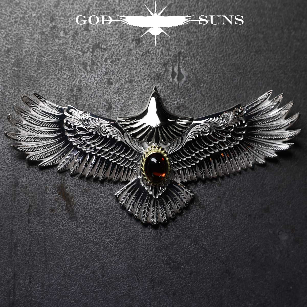 お正月限定アイテム 頭銀&金縄アルマンディンガーネット大イーグル両面唐草彫り