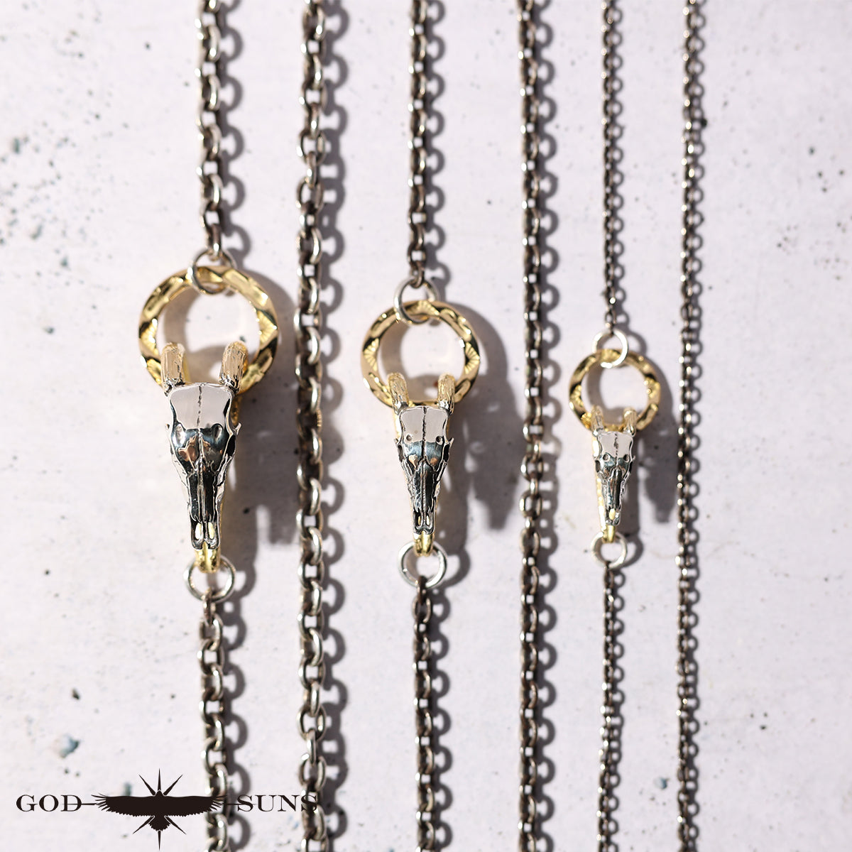 ロングホーンスカルフック&リングフック付きチェーン 〜K18角×全金リングフックタイプ〜 小(線形0.8丸or線形0.8角)