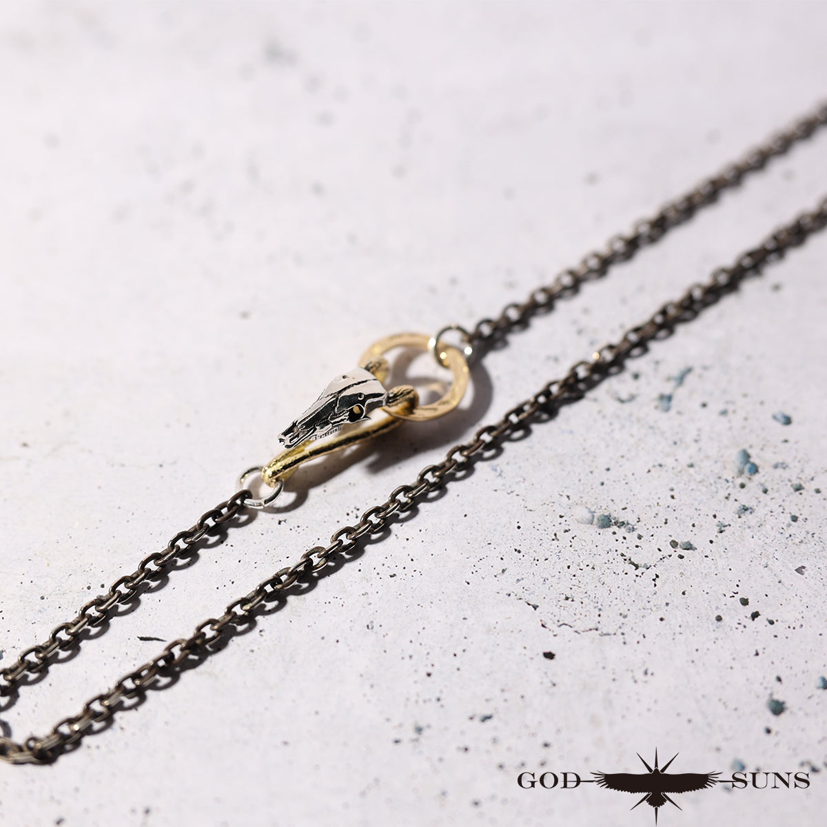 ロングホーンスカルフック&リングフック付きチェーン 〜K18角×全金リングフックタイプ〜 中(細丸or細角)