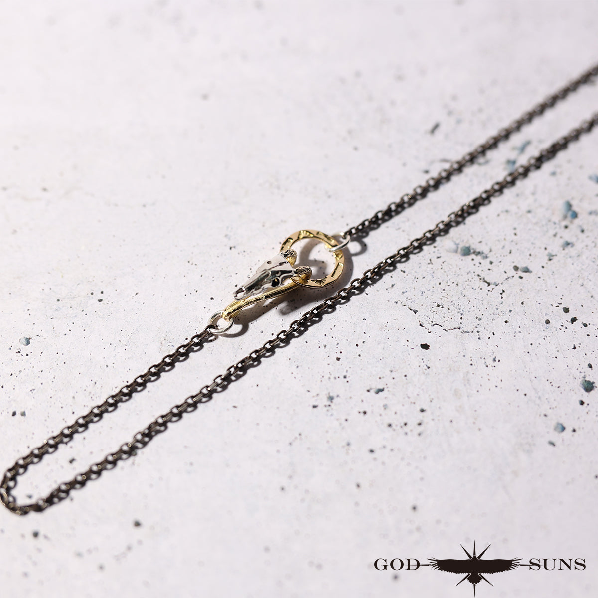 ロングホーンスカルフック&リングフック付きチェーン 〜K18角×全金リングフックタイプ〜 小(線形0.8丸or線形0.8角)