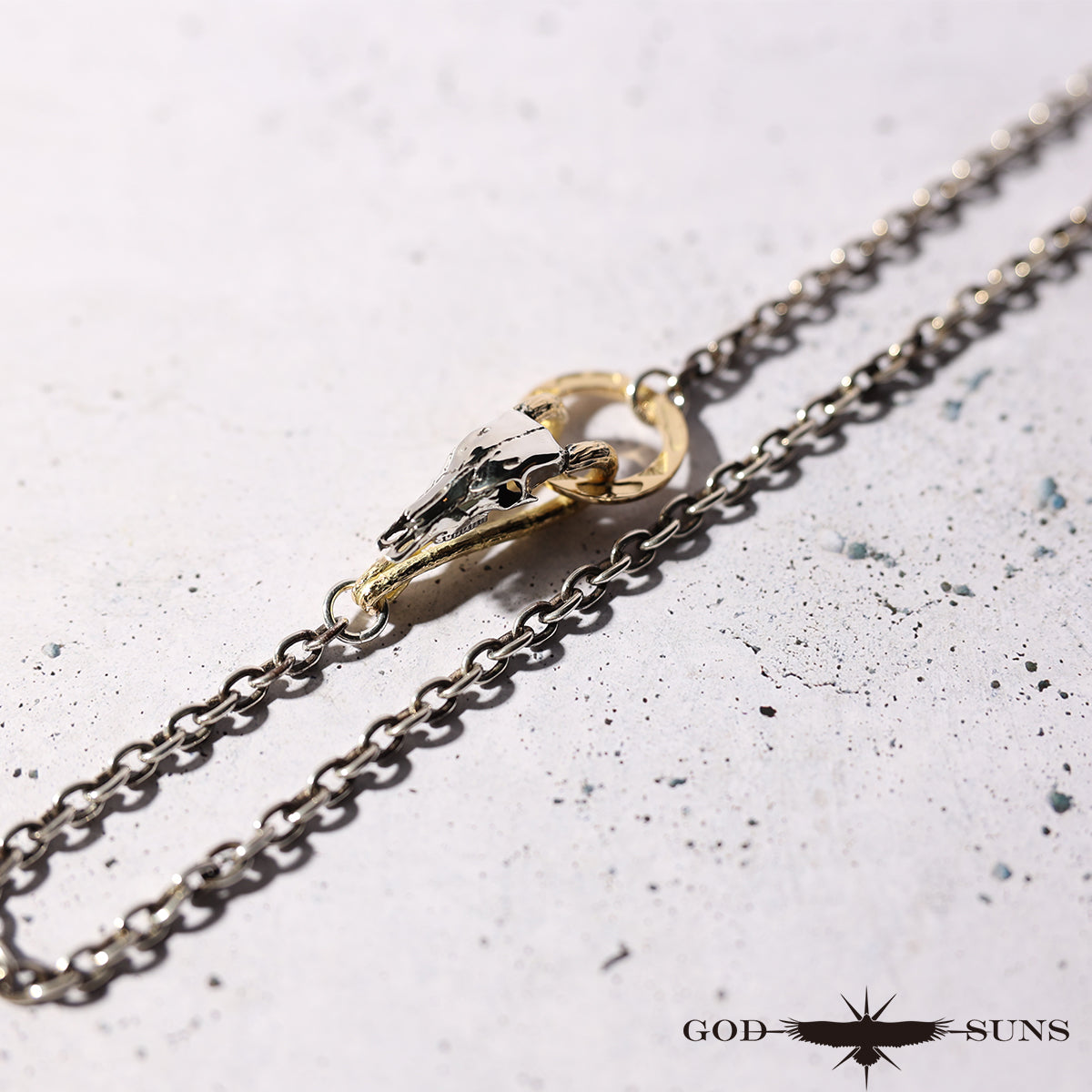 ロングホーンスカルフック&リングフック付きチェーン 〜K18角×全金リングフックタイプ〜 大(太丸or太角)