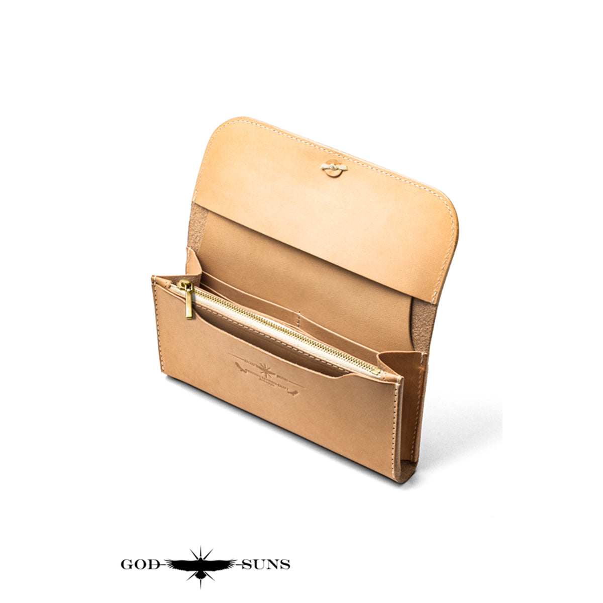 "Tochigi Leather" Middle Wallet, Machine Stitched, Comes with K18 Solid Wood Original Coin Concho - K18 Solid Wood Zipper & Bead Set, Top-of-the-line Model - Natural Color