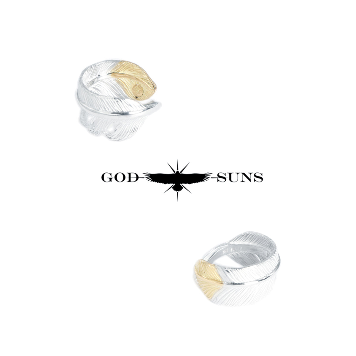 Gold-tipped feather ring (large pinky ring)