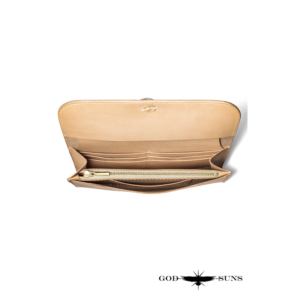 "Tochigi Leather" Middle Wallet, Machine Stitched, Comes with K18 Solid Wood Original Coin Concho - K18 Solid Wood Zipper & Bead Set, Top-of-the-line Model - Natural Color