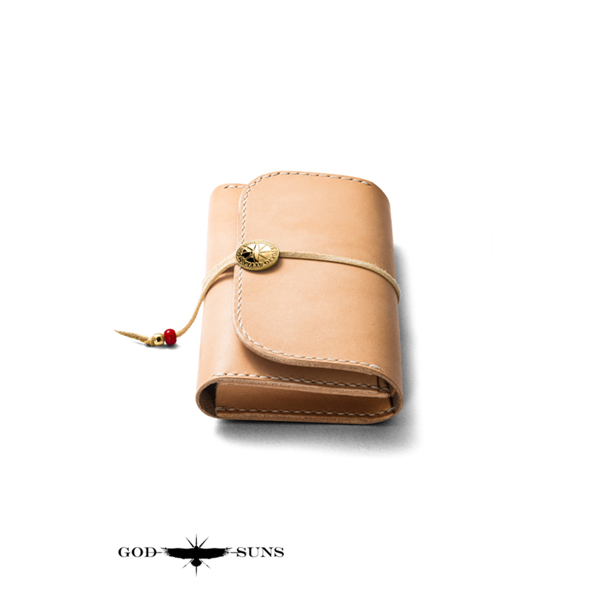 "Tochigi Leather" Middle Wallet Hand-sewn with K18 Solid Original Coin Concho ~ K18 Solid Zipper & Beads Set Top-of-the-line Model ~ Natural Color
