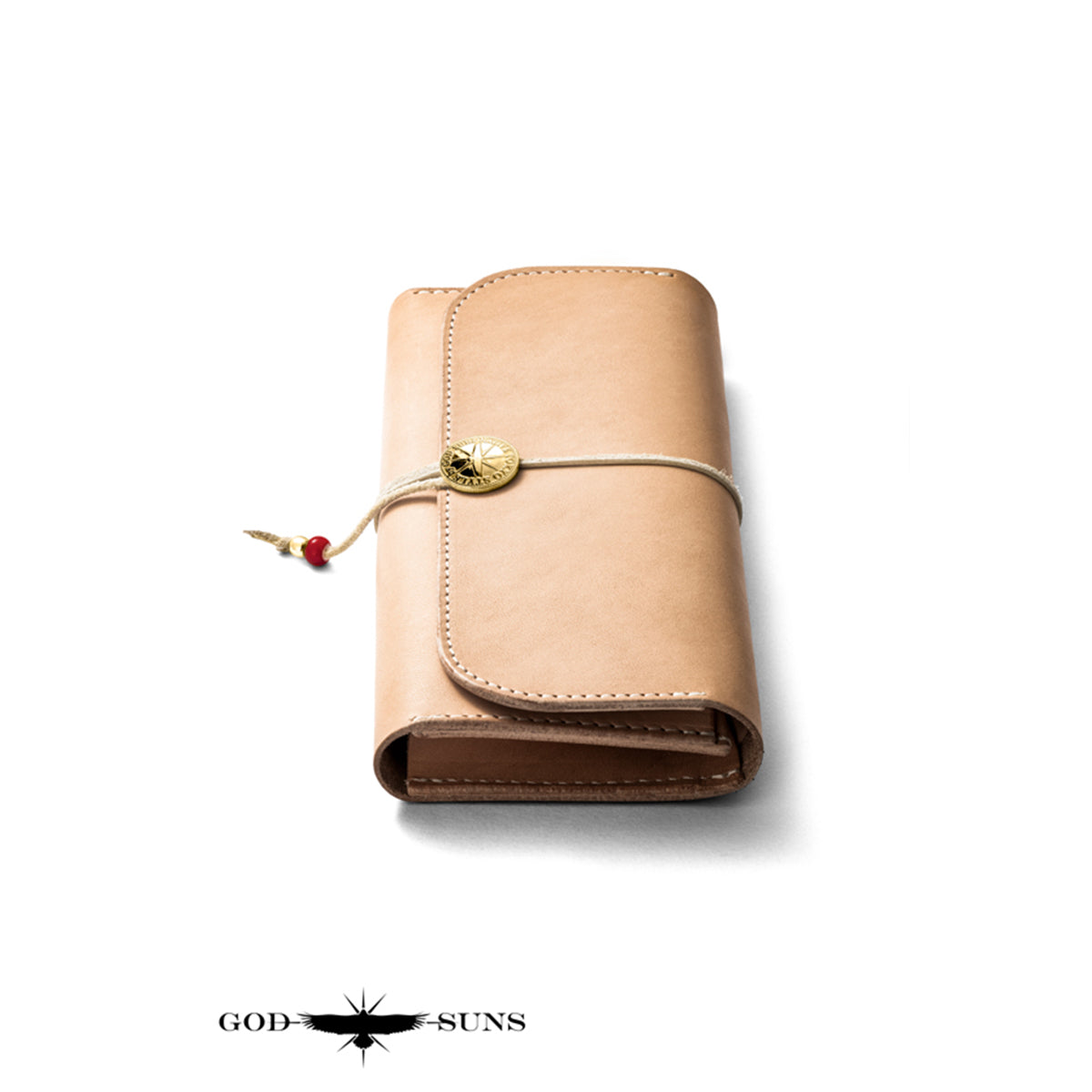 "Tochigi Leather" Middle Wallet, Machine Stitched, Comes with K18 Solid Wood Original Coin Concho - K18 Solid Wood Zipper & Bead Set, Top-of-the-line Model - Natural Color