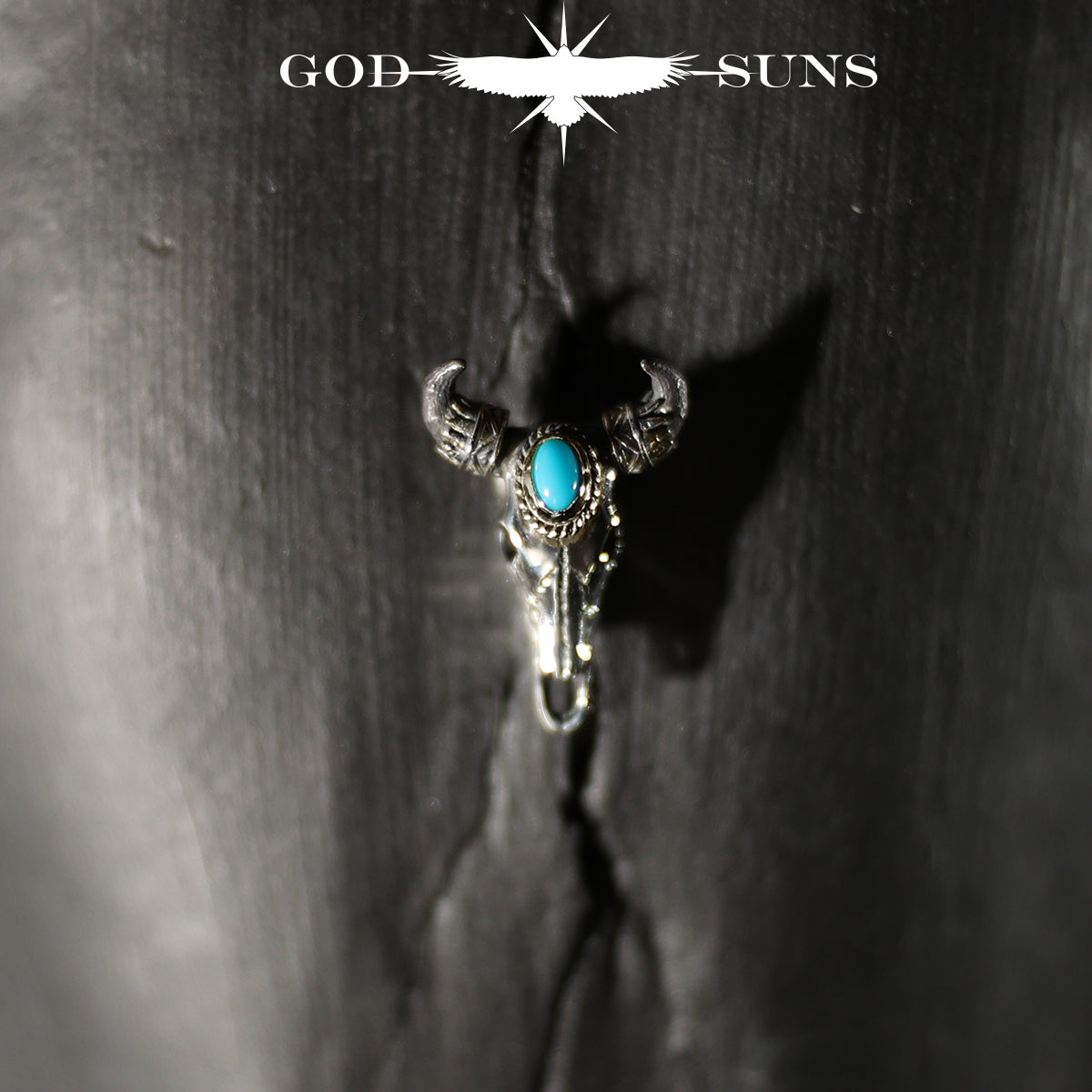 ロングホーンスカルペンダント銀縄TQ ~SV角タイプ×SV角パーツ(バンダナ)付き~ 小