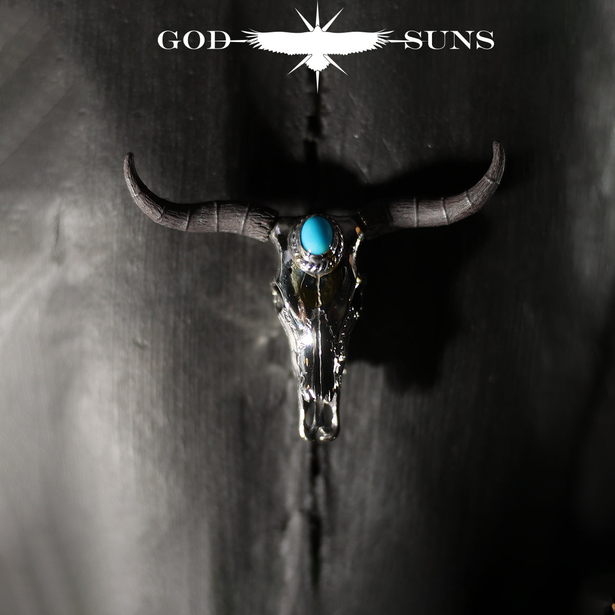 ロングホーンスカルペンダント銀縄TQ ~SV角タイプ~ 中