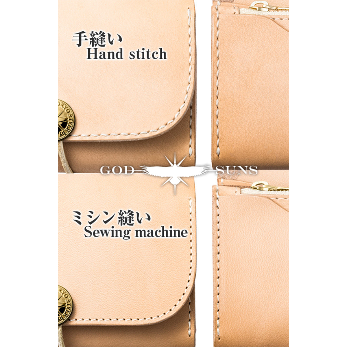 "Tochigi Leather" Middle Wallet Hand-sewn with K18 Solid Original Coin Concho ~ K18 Solid Zipper & Beads Set Top-of-the-line Model ~ Natural Color
