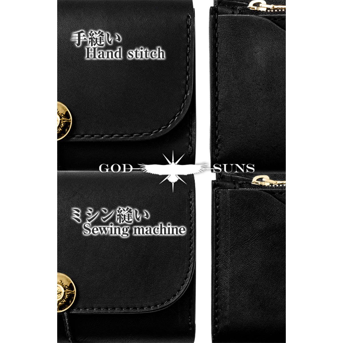 "Tochigi Leather" Middle Wallet Hand-sewn with K18 Solid Original Coin Concho ~ K18 Solid Zipper & Beads Set Top-of-the-line Model ~ Black