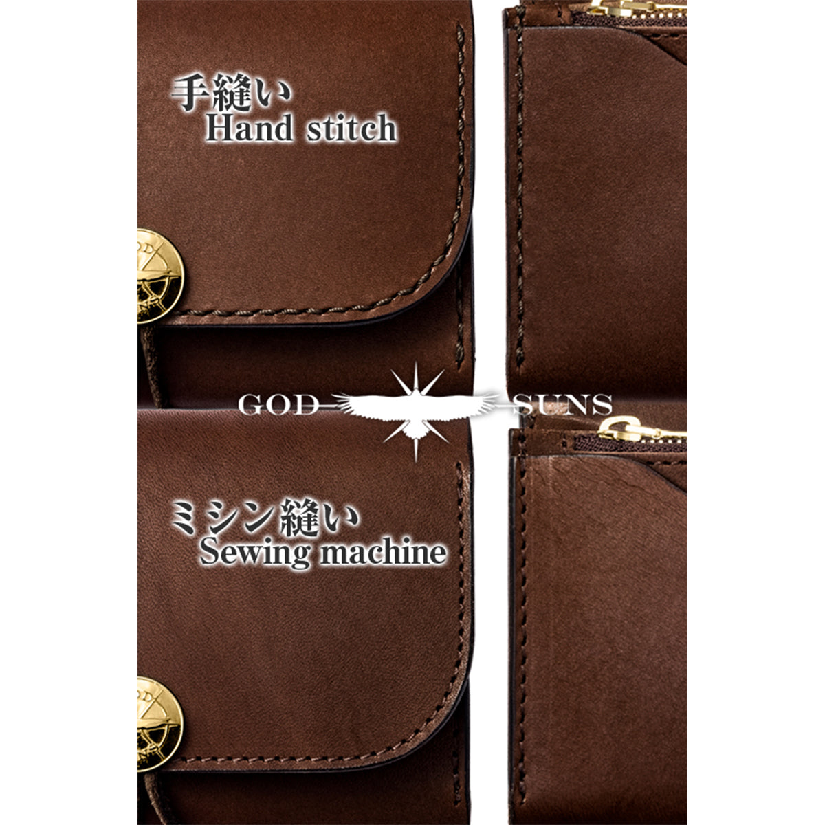 "Tochigi Leather" Middle Wallet Hand-sewn with K18 Solid Original Coin Concho ~ K18 Solid Zipper & Beads Set Top-of-the-line Model ~ Brown