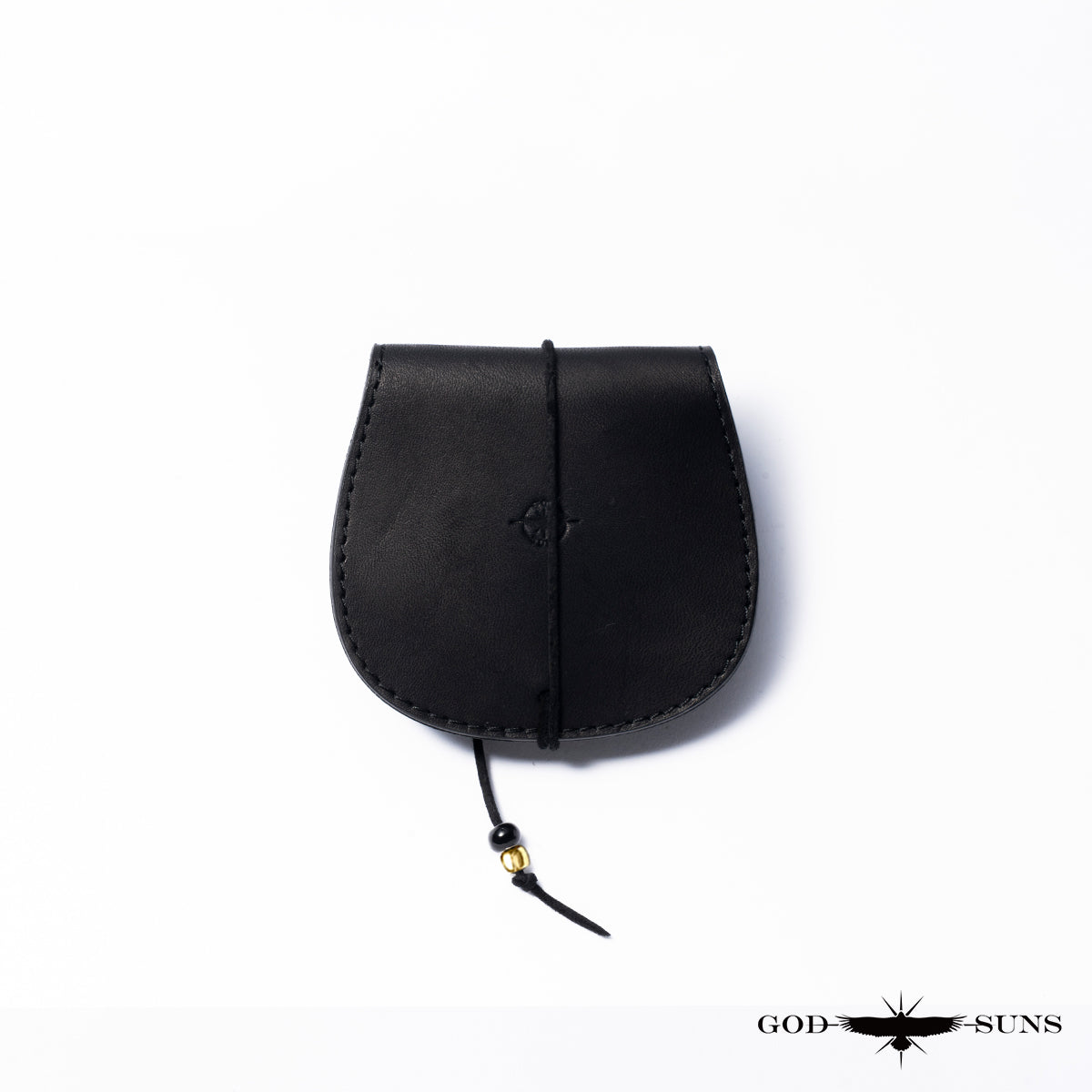 "栃木レザー"コインケース 丸型 ミシン縫い K18オリジナルコインコンチョ付き 黒