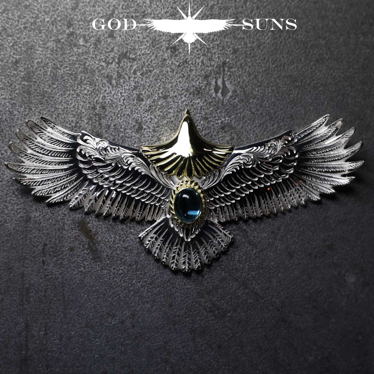 お正月限定アイテム 頭金&金縄ブルートパーズ大イーグル両面唐草彫り