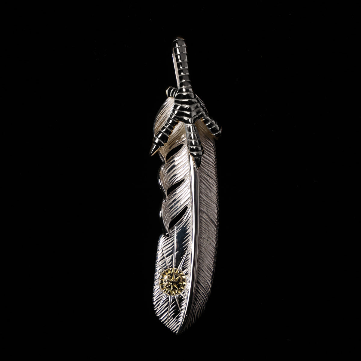 【原宿店限定先行販売】銀爪太陽彫りK18メタル付きフェザーLL(左向き)68mmタイプ