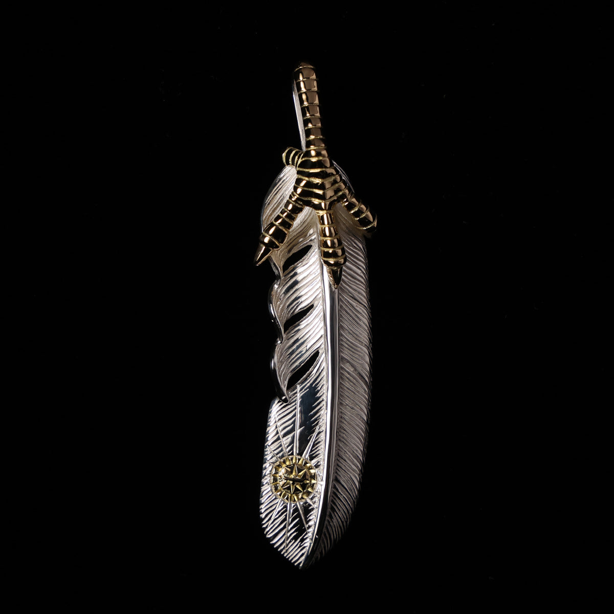 【原宿本店先行販売】金爪太陽彫りK18メタル付きフェザーLL(左向き)68mmタイプ