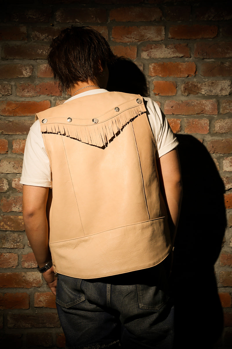 "NATIVE TOKYO STYLE" LEATHER VEST NORMAL MODEL GOD SUNS×ATSU LEATHER WORKS(BEIGE)