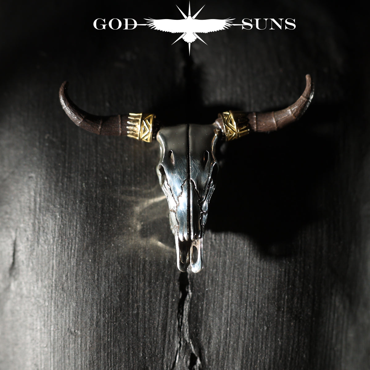 ロングホーンスカルペンダント ~SV角タイプ×K18角パーツ(バンダナ)付き~ 中