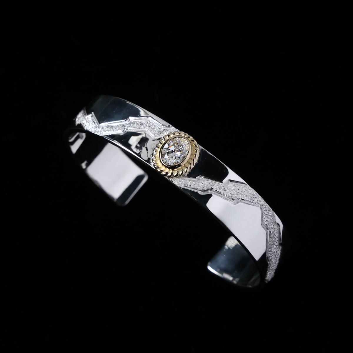 平打ちバングル 12mm Type金縄"ラボグラウンダイヤモンド"ダイヤモンド-ダスト加工 "Milkey way Galaxy Model"