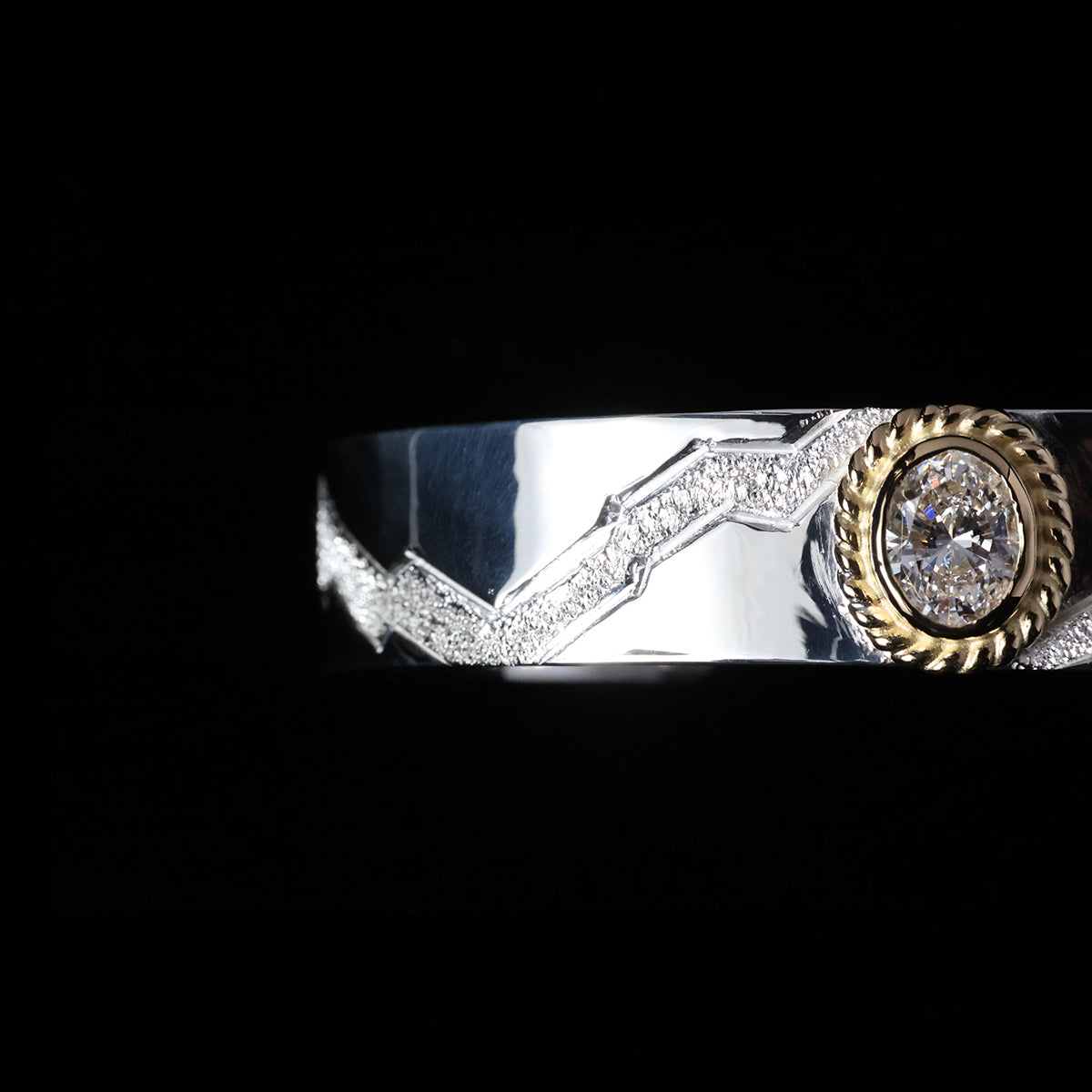 平打ちバングル 12mm Type金縄"ラボグラウンダイヤモンド"ダイヤモンド-ダスト加工 "Milkey way Galaxy Model"