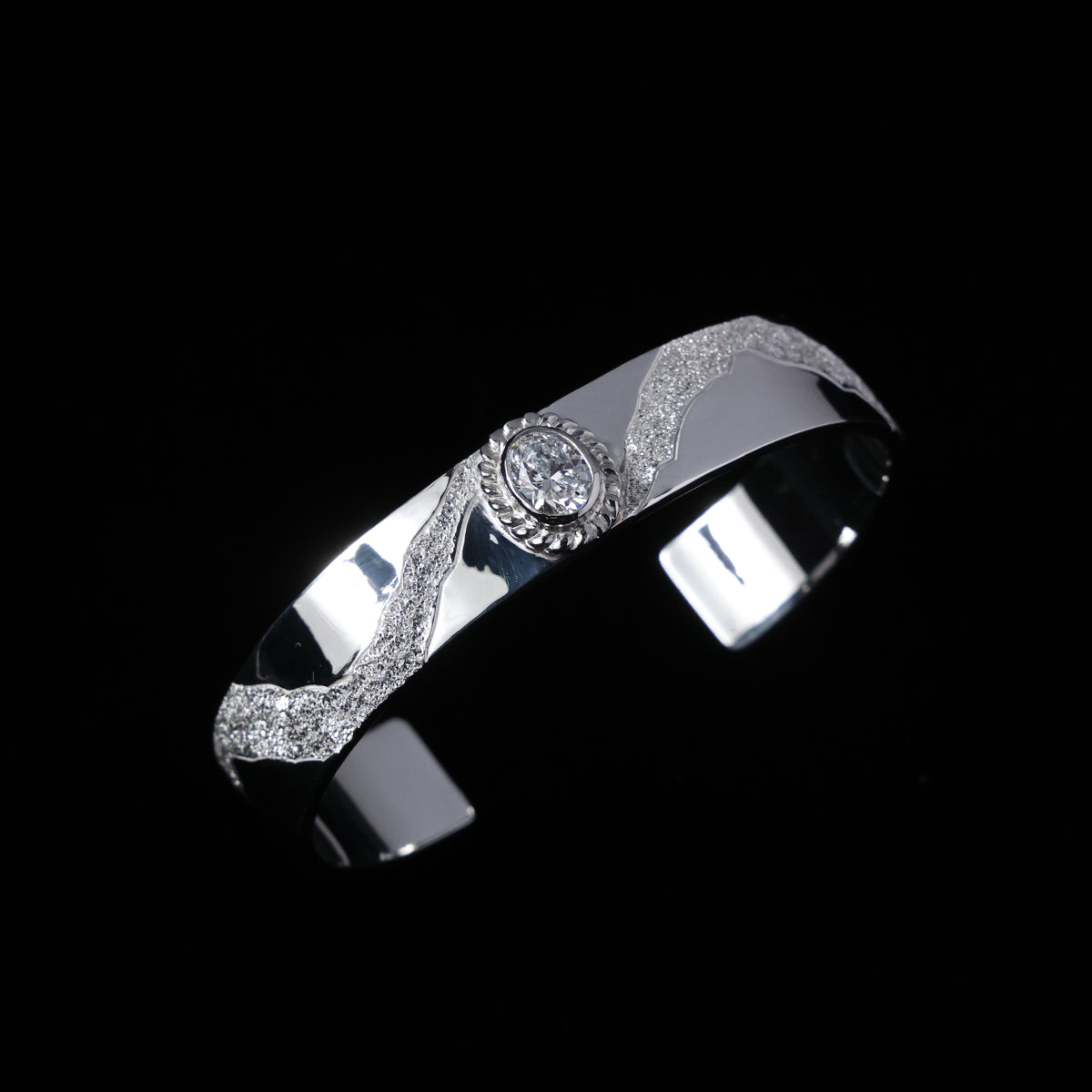 平打ちバングル 12mm Typeプラチナ縄"ラボグラウンダイヤモンド"ダイヤモンド-ダスト加工 "Milkey way Galaxy Model"