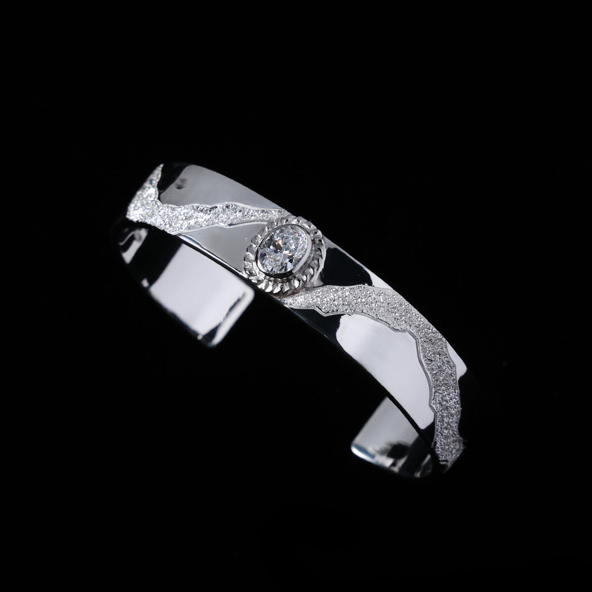 平打ちバングル 12mm Typeプラチナ縄"ラボグラウンダイヤモンド"ダイヤモンド-ダスト加工 "Milkey way Galaxy Model"