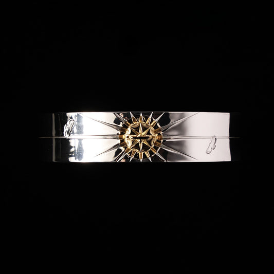 【原宿本店先行販売】太陽彫り平打ちバングルK18メタル付き 15mm板