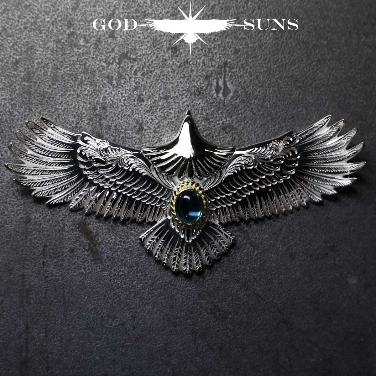 お正月限定アイテム 頭銀&金縄ブルートパーズ大イーグル両面唐草彫り