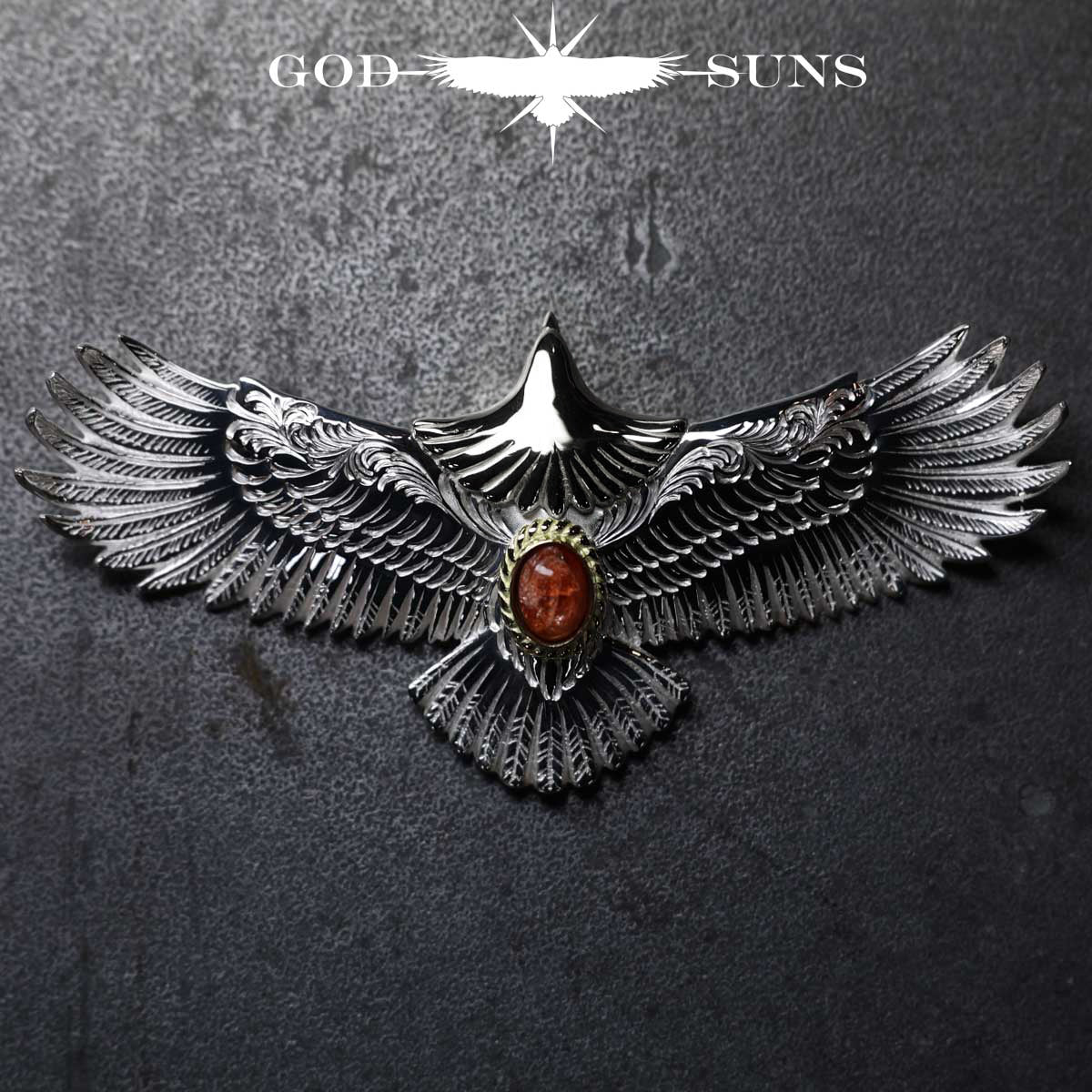 お正月限定アイテム 頭銀&金縄サンストーン大イーグル両面唐草彫り