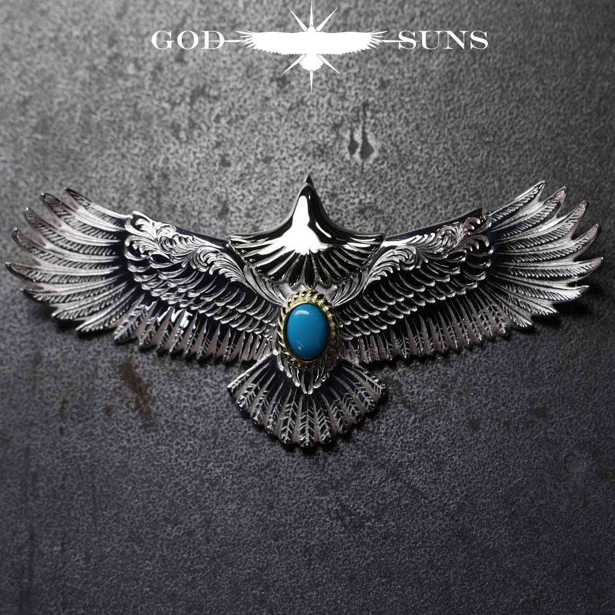 お正月限定アイテム 頭銀&金縄ターコイズ大イーグル両面唐草彫り