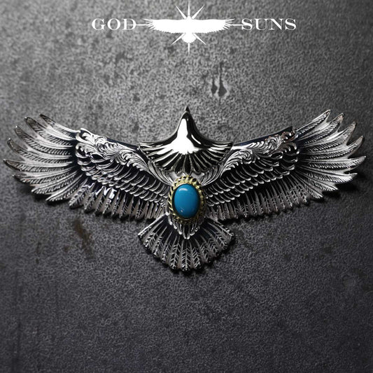 お正月限定アイテム 頭銀&金縄ターコイズ大イーグル両面唐草彫り