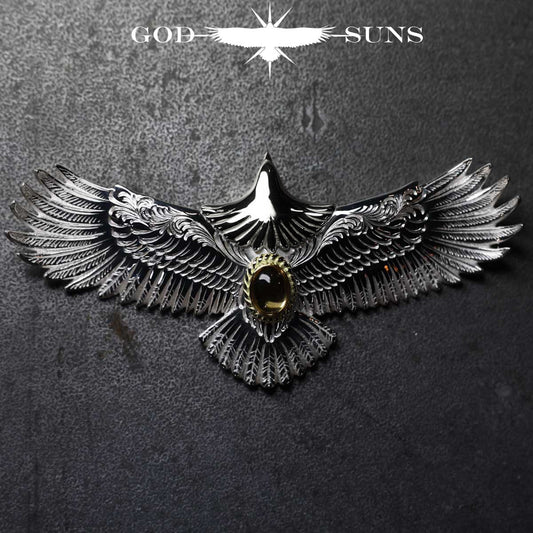 お正月限定アイテム 頭銀&金縄シトリン大イーグル両面唐草彫り