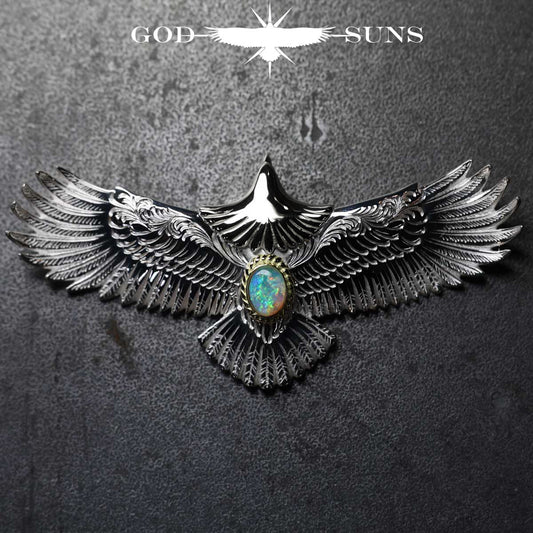 お正月限定アイテム 頭銀&金縄ホワイトオパール大イーグル両面唐草彫り