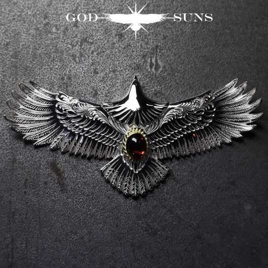 お正月限定アイテム 頭銀&金縄アルマンディンガーネット大イーグル両面唐草彫り