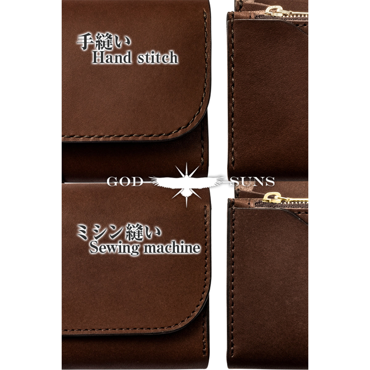 "Tochigi Leather" Long Wallet Hand-sewn with K18 Solid Original Coin Concho ~ K18 Solid Zipper &amp; Beads Set Top-of-the-line Model ~ Brown