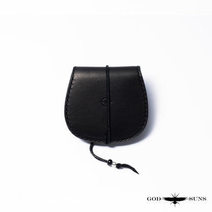 "栃木レザー"コインケース 丸型 ミシン縫い SV950オリジナルコインコンチョ付き 黒