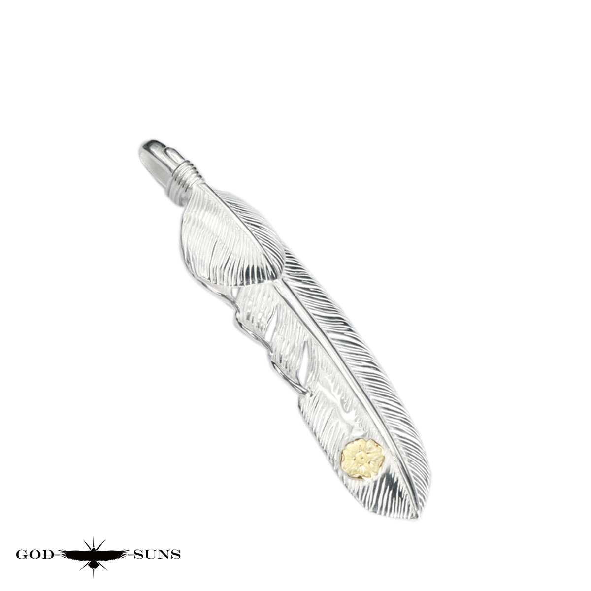 Silver heart feather with K18 rose metal LL (left facing) 68mm type