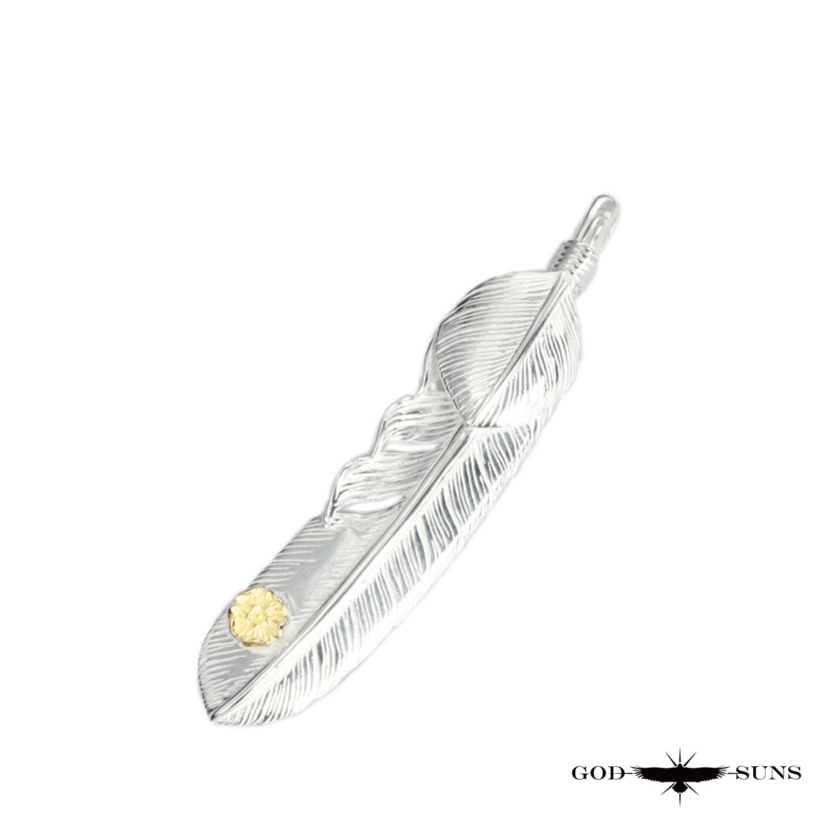 Silver heart feather with K18 rose metal LL (left facing) 68mm type