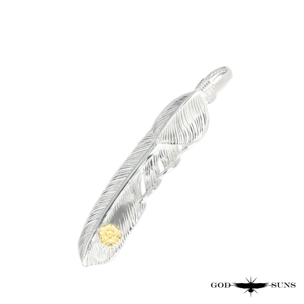 Silver heart feather with K18 rose metal LL (right facing) 68mm type