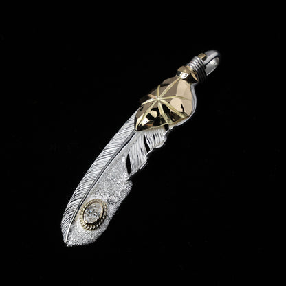 特大K18矢尻フェザー金縄"ラボグラウンダイヤモンド"(右向き)ダイヤモンド-ダスト加工